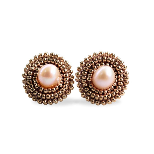 Champagne Gold Freshwater Pearl Stud Earrings