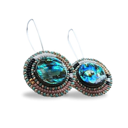 Abalone Color Block Dangle Earrings