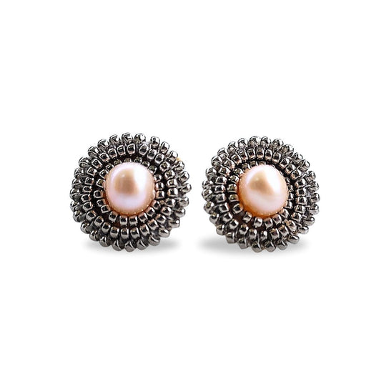 Palladium Plated Freshwater Pearl Stud Earrings